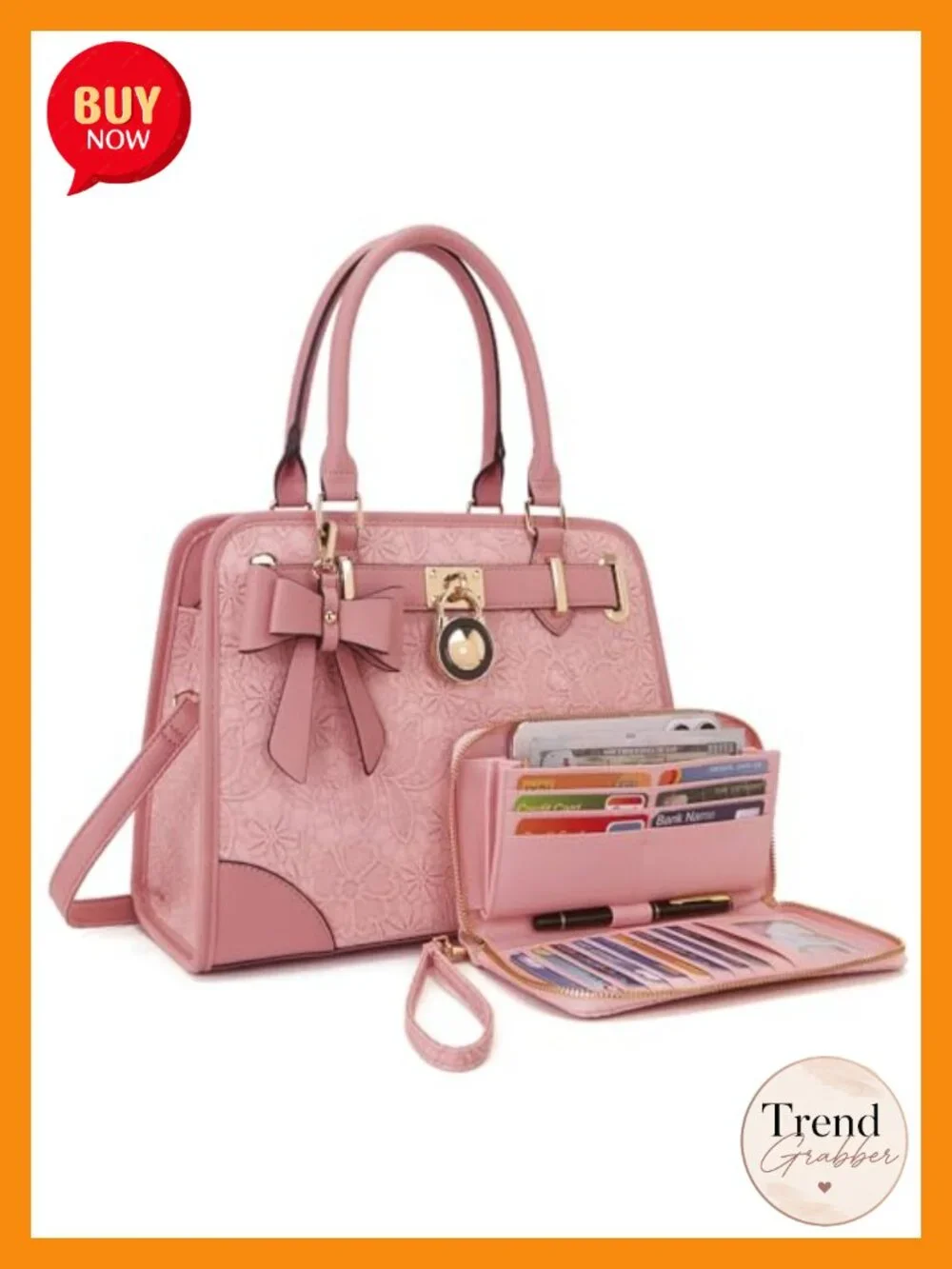 Vegan PU Leather Satchel Handbag with RFID Wallet, Shoulder & Crossbody Bag